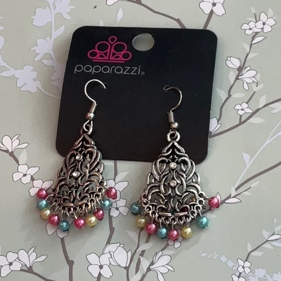 ❄️ Paparazzi } Silver and Pink Filigree Earrings Bohemian Shabby Chic - Picture 3 of 10